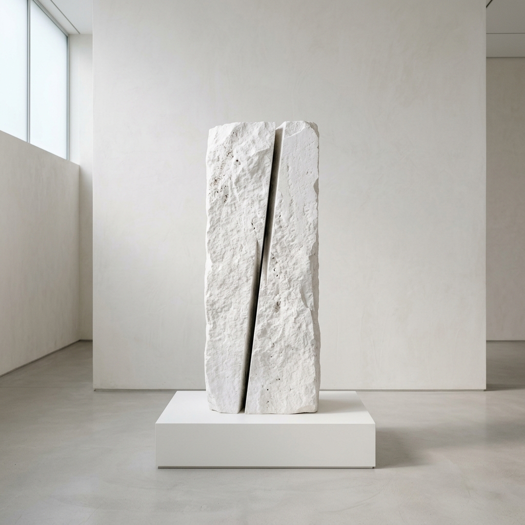 Travertine limestone block split by a vertical fissure